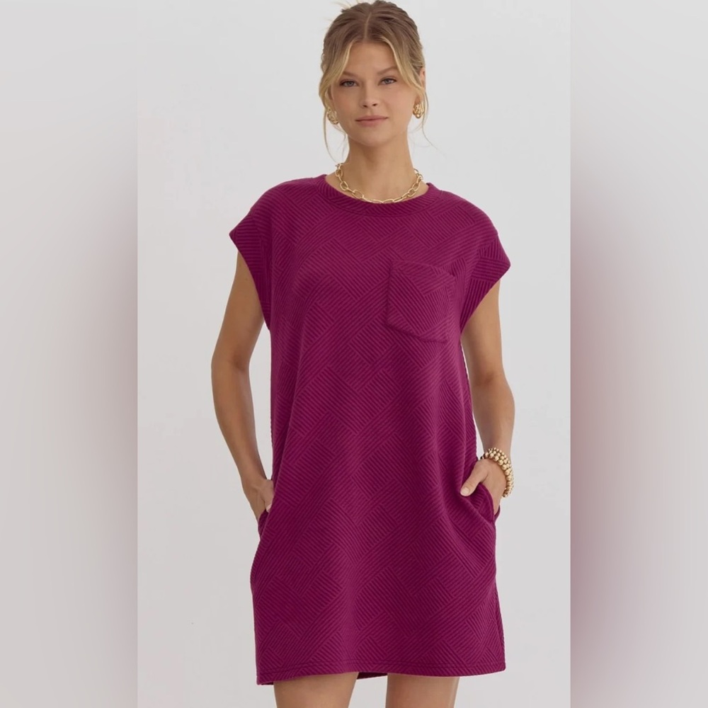 Entro Quilted Cap Sleeve Plum Dress